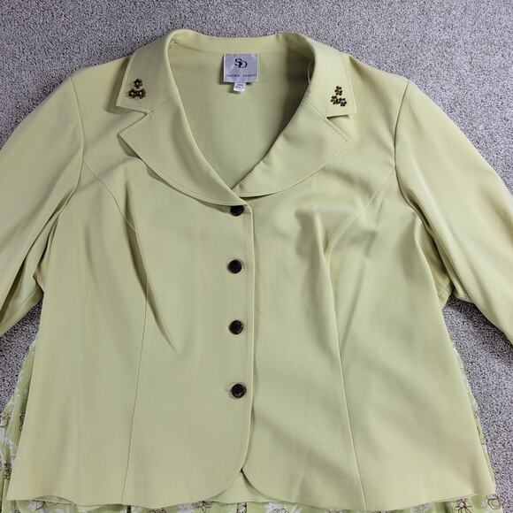 Sandra Darren Womens Suit Set 24W Green 2 Piece Jacket Floral Midi Skirt Career - Picture 7 of 16